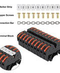 20 Pcs DIN Rail Terminal Blocks Kit With Compact Lever Connectors, marker strips, screws, connection bar for electrical control panels