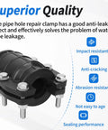 Pipe repair clamp, black metal with bolts, for 3/4 in (20 mm) water pipes; emergency leak-seal kit.
