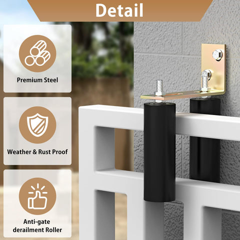 2 Pack 6 Inch Slide Gate Guide Roller With L Bracket Universal Sliding Gate Rollers Adjustable Fit For Sliding Gates Doors And Garage Doors Galvanized Steel Weather Resistant Rust Proof Hardware Kit installed on gate