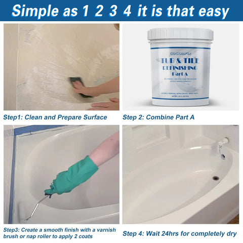 DIY Tub And Tile Refinishing Kit With Tools For Porcelain Enamel Ceramic Tile And Bathtub Makeover White 35 Oz Semi Matte Finish