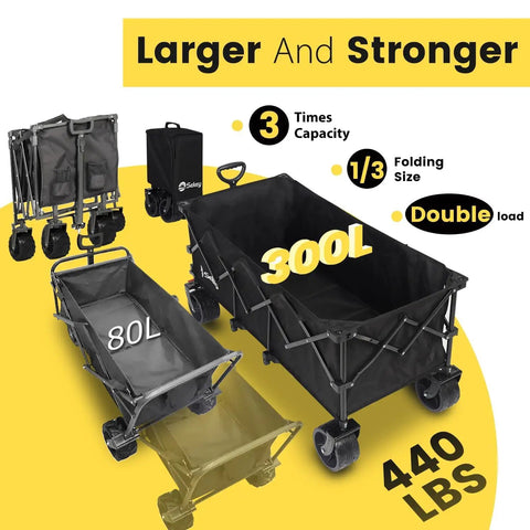 Heavy Duty Collapsible Wagon With 660 Lb Capacity, Foldable All Terrain Utility Cart comparison to larger cart