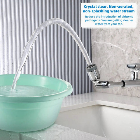 1440 Degree Rotating Faucet Extender With 3 Water Modes Robotic Arm Chrome Faucet Aerator in kitchen filling bucket