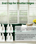 Vinyl Shutter End Caps For Plantation Shutters Replacement Kit shown with shutters and specs, 4 Pack, DIY Friendly.
