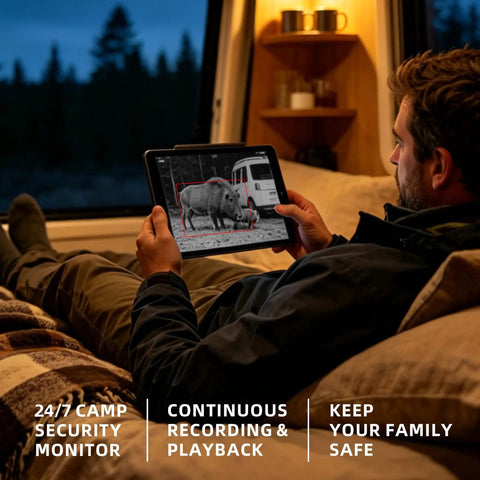 Dead Simple Wireless Backup Camera For Truck RV Trailer With AI Blind Spot Monitoring No Wiring Required Rock Solid 985 FT WiFi Range Straight Plug HD Screen Ready Waterproof Night Vision on tablet in cozy setting.