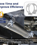 Heavy Duty Exhaust Tacking Band Set, 5 Piece, 304 Stainless Steel, 2 to 4 Inches, shown securing exhaust pipe