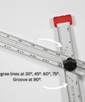 Tough As Nails 48 Inch Aluminum Adjustable Drywall T Square Tool With Fast Adjust Head showing degree markings for precise angles.