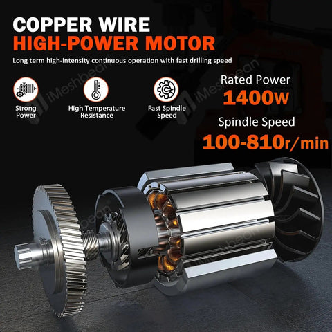 Heavy Duty Magnetic Drill Press 1400W With Solid Copper Motor For Extreme Power, detailed view of high-power copper motor.