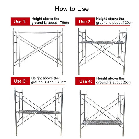 Four height levels of Adjustable Scaffold Tower For Home Stairs Roof And Warehouse No Tools Required 6 Feet Tall 500 Lbs Load