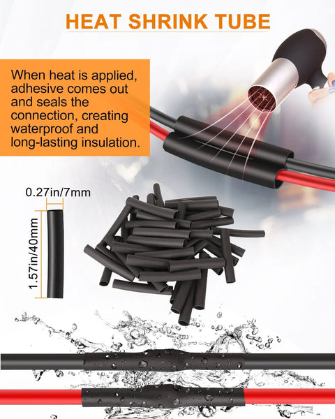 Heat shrink tubing being applied to wire from Waterproof 2 Pin Automotive Wiring Connector Kit with 16 AWG 2 Wire Plugs.