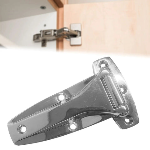 Door T Strap Hinge For Cabinets, Furniture, And Gates Zinc Alloy Tee Hinge Replacement DIY No Fuss Install shown on cabinet