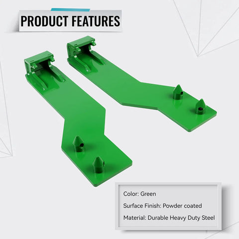 Heavy Duty Steel Quick Tach Weld On Mounting Brackets For Tractor Loaders, green powder coated, top and bottom view