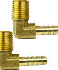 2 Pack 1/4 Inch Hose Barb To 1/4 Inch NPT Male 90 Degree Beefy Brass Elbow Fittings, Leak Resistant, side view