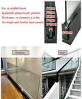 Adjustable Aluminum Glass Spigot Kit Built Tough For Decks And Pools installed on a platform and stair, showcasing glass panel support.
