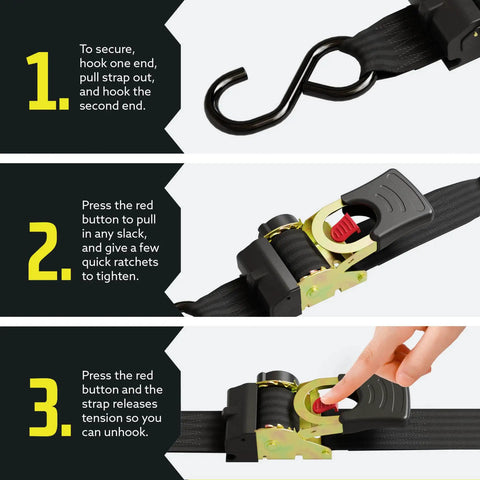 Auto Retractable Ratchet Straps 4 Pack 2 Inch By 6 Feet Heavy Duty Tie Downs With 4033 Lb Break Strength For Cargo Truck Trailer Boat Quick Release Button And Inner Webbing Storage