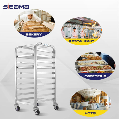 Built Tough Ten Tier Rolling Sheet Pan Rack Aluminum Bun Baker Shelf With Swivel Wheels Rust Resistant Commercial Kitchen Baking Tray Organizer Stackable Heavy Duty Kitchen Game Changer