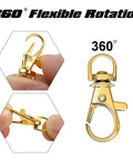 Premium Hella Tough Gold Swivel Snap Hooks With Key Rings 60 Piece Pack, showcasing flexible 360-degree rotation and zinc alloy material.