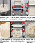 Kick Up Your Pasta Game With This Electric Noodle Machine Cranking Out Homemade Spaghetti And Fresh Dough In Seconds Dual Cutting Blades Smooth Roller Included For Quick Family Dinner Prep - Step-by-step guide showing pasta making process and noodle machine features.
