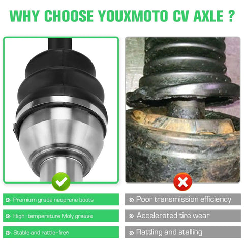 Comparison of damaged CV axle and beefed-up rear CV axle for Polaris Sportsman 335 400 500 1999 through 2002