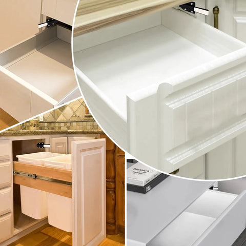 4 Pack Magnetic Push Latch Cabinet Hardware No Fuss Push To Open Touch Latch for Doors and Drawers in use with white drawers