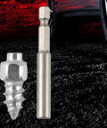 Kickass Heavy Duty Tire Spikes For Truck Tires Tungsten Steel Screw In Anti Ice Studs Providing Legit Winter Traction On Cold Slippery Roads Today, close-up of tungsten steel spike and hex driver.