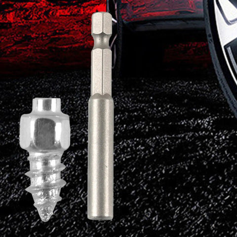 Kickass Heavy Duty Tire Spikes For Truck Tires Tungsten Steel Screw In Anti Ice Studs Providing Legit Winter Traction On Cold Slippery Roads Today, close-up of tungsten steel spike and hex driver.
