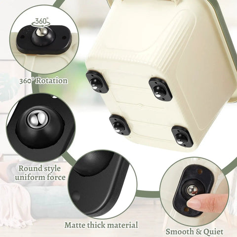 Self Adhesive Caster Wheels Black Stainless Steel Rolling Casters Furniture Movers showing 360° rotation and matte thick material.
