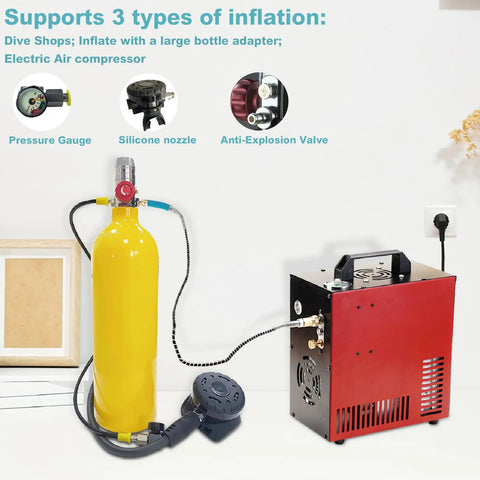 Portable 2L Mini Scuba Tank Kit With Backpack DOT Certified Regulator Aluminum Tank for inflating options and setup