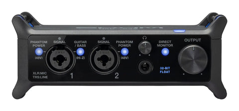 UAC 232 32 Bit Float Audio Interface For Music And Streaming With Plug And Play Capability, front view of inputs and controls.