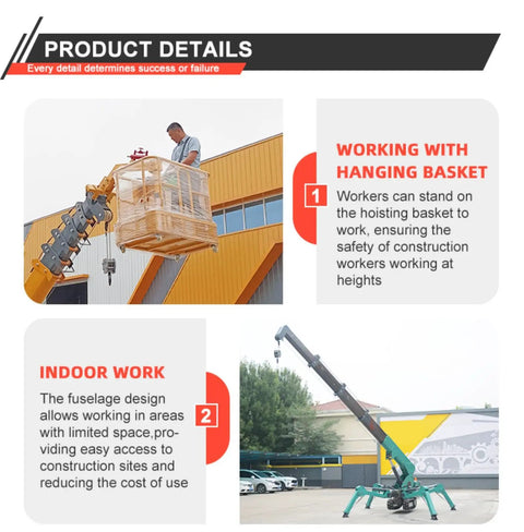 3 Ton Hydraulic Crawler Crane Portable Folding Electric Lifting Rig With No Sweat 360 Turn For Glass Installations And Steel Structures, workers using a hoisting basket