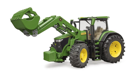 John Deere 7R 350 Front Loader Tractor Toy Model With Openable Hood Realistic Engine Detailing and Working Loader, side view