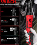 3/8 Inch Cordless Ratchet Wrench Workhorse With 88 Foot Pounds Torque, 0 To 400 RPM, in use with socket adapter and extension bar