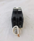 Type GFCB Circuit Breaker 120/240 VAC 60 Amp 2-Pole With Ground Fault Protection, front view with attached wires.