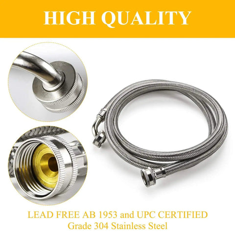 4 Ft Steam Dryer Hose Installation Kit with 90 Degree Space Saver Elbow, 1 Ft Inlet Adapter, Brass Y Connector shown in stainless steel.