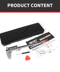 8 Inch Digital Caliper In Stainless Steel IP54 With Inch Millimeter Fraction Conversion And Large LCD Screen 0.001in Precision Zero Reset Button Measures 0 To 8 Inch Or 0 To 200 mm For Crafts Metals And Wood including case and manual on white background