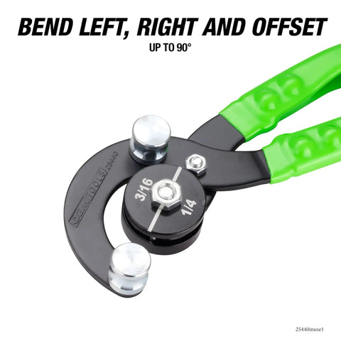Pro Grade Stainless Steel Tube Bending Pliers For Brake Lines, tool handles for precise bends up to 90 degrees, green handles