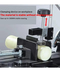 Clamping device on Handheld Portable Band Saw Station Powered By A Beefy 250W Motor securely holds material for stable cutting.