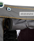 Hella Rugged Partner Side Awning Wall To Keep Your Trail Campout Rig Shade Covered close-up of awning door with hook and loop feature.