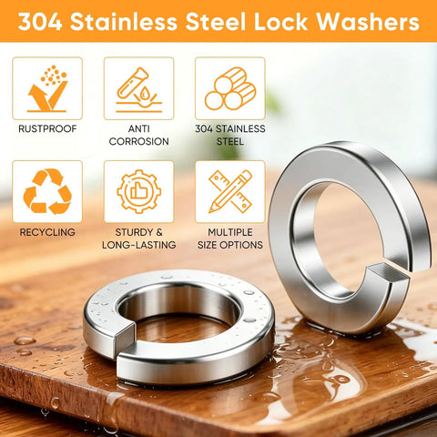 Massive 1000 Pieces Spring Lock Washers Set In 304 Stainless Steel Nine SAE Sizes From M2 To M12 Split Lock Washers For Screws And Bolts Corrosion Resistant DIY Auto Marine Hardware Kit, 304 stainless steel lock washers on wet wood