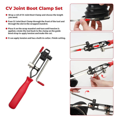 Pro Grade Heavy Duty CV Joint Banding Boot Clamp Tool For Auto And ATV With 20 Piece Stainless Steel Clamp Set Includes 10 Small 9.8 Inch And 10 Large 19.7 Inch Clamps To Secure CV Boots On Cars And ATVs, stainless steel clamp tool
