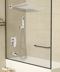 Shower Faucet Set With Waterfall Tub Spout And Rainfall Head Wall Mounted 10 Inch Rain Shower System With Trim Kit And Rough In Valve