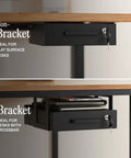 No Fuss Under Desk Slide Out Drawer With Lockable Metal Organizer And Smart Cable Routing For Clean Home Office Setup Matte Black Heavy Duty Carbon Steel Console mounted under a desk.