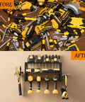 Power Tool Organizer Heavy Duty Alloy Steel Garage Rack For Cordless Drill Holder And Tool Storage On Pegboard Wall Mount Space Saver And Easy Assembly For Home Shop Fathers Day Gift showcasing organized tool storage before and after