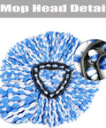 Spin Mop Head Base And Handle Replacement For OCedar EasyWring RinseClean Microfiber Spin Mop 2 Tank System Replacement Kit For Durable Clean Floors And Easy Wet Mopping. blue microfiber mop head detail