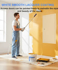 Man painting wall near a white Slick Lockable Access Door With Paintable Finish And Concealed Hinges For Drywall Or Ceiling Panels No Sweat Install For Utility Pipes Or Electrical Boxes Heavy Duty Build That Slips Right Into Any Renovation Job Smoothly.