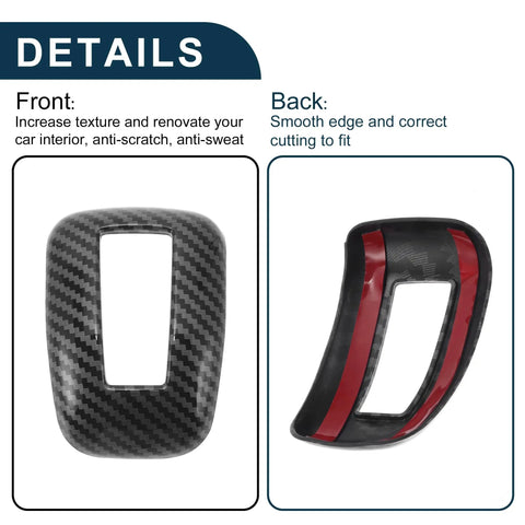 Front and back view of Mitsubishi Outlander Gear Shift Knob Button Cover Carbon Fiber Black for 2022 2023 2024 models.