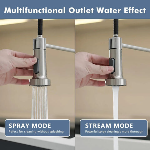 Pull Down Kitchen Faucet With Sprayer Single Hole Stainless Steel Sink Tap in spray and stream modes