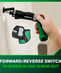Cordless Screwdriver Kit 3.6V With Dual Position Handle in use, demonstrating forward/reverse switch on wall project