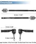 Six-Piece Front Inner Outer Tie Rod Ends Kit With Boots For Chevy Equinox And GMC Terrain 2010-2017 2.4L Left And Right Inner Outer Ends Replacement EV800648 ES800640, measured dimensions