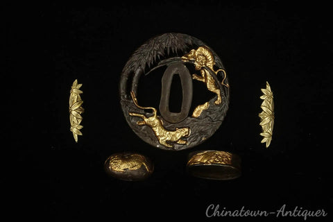 Premium Brass Gold And Silver Plated Katana Fittings Set With Tsuba Guard Menuki Fuchi Kashira For Japanese Katana Swords