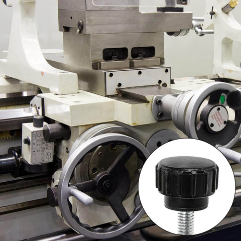 100 Pack Thumb Screws Set, 4 X 10 Mm Carbon Steel Heavy Duty Knurled Knob Screws, shown on a machine tool for quick replacement.